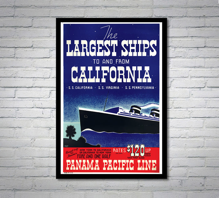 Largest Ships - Panama Pacific Line- Vintage Travel Poster