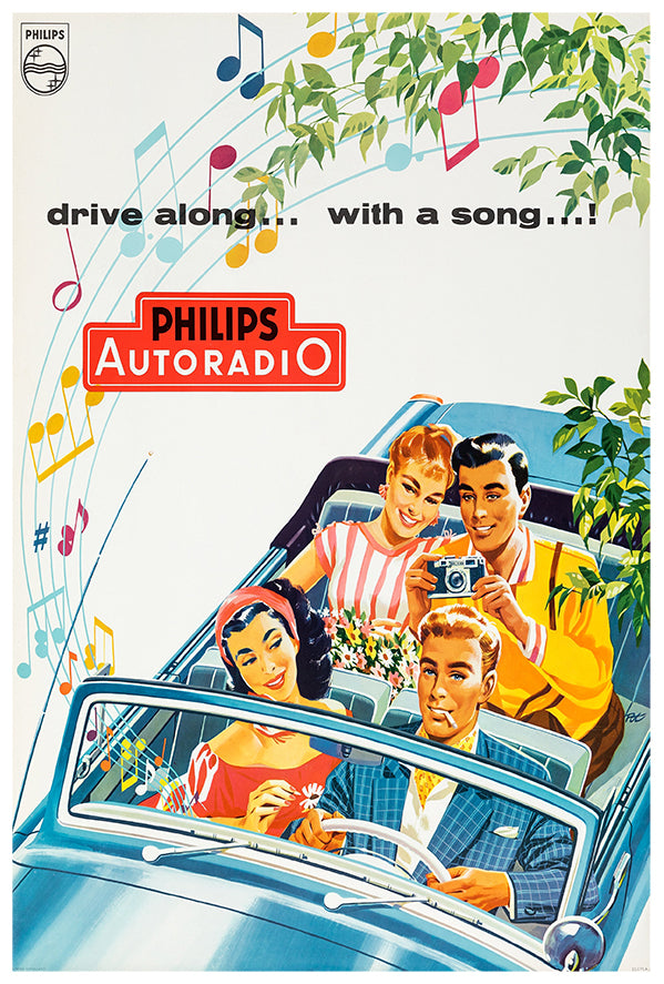 Philips Auto Radio - 1950s - Vintage Advertising Poster