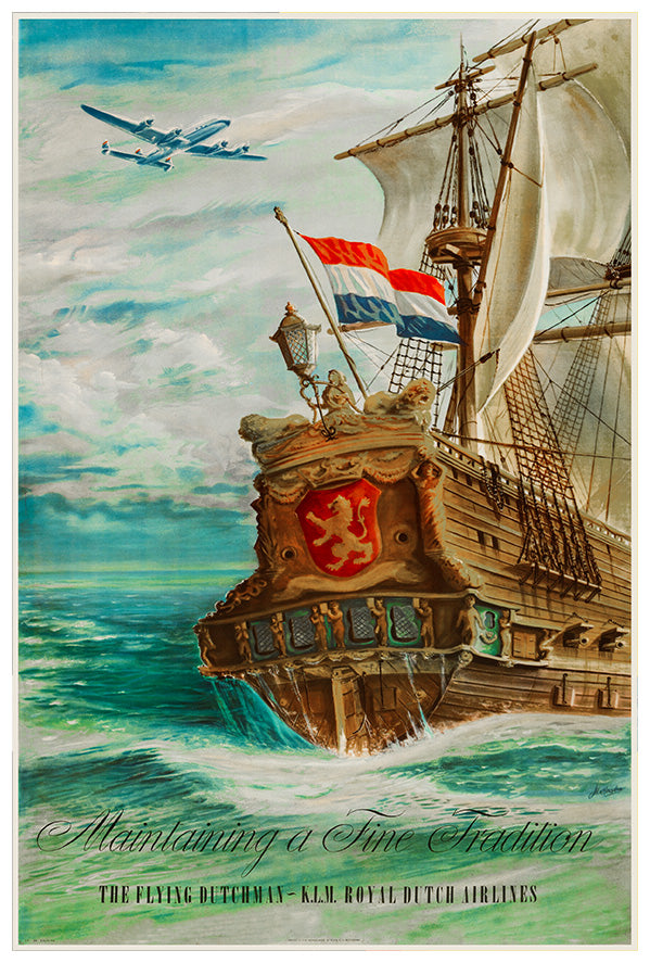 KLM - Dutch Airline - Flying Dutchman - 1950S - Vintage Airline Travel Poster