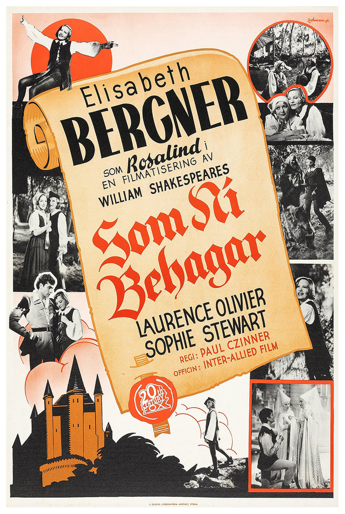 As You Like It 1936 - Laurence Olivier - Sweden - Classic Movie Poster