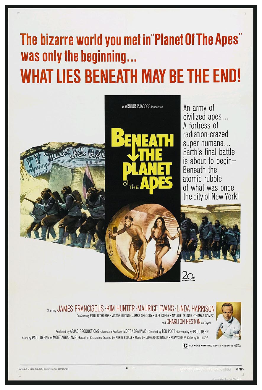 Beneath the Planet of the Apes 1970 v1 - Charlton Heston - Vintage Classic Movie Poster