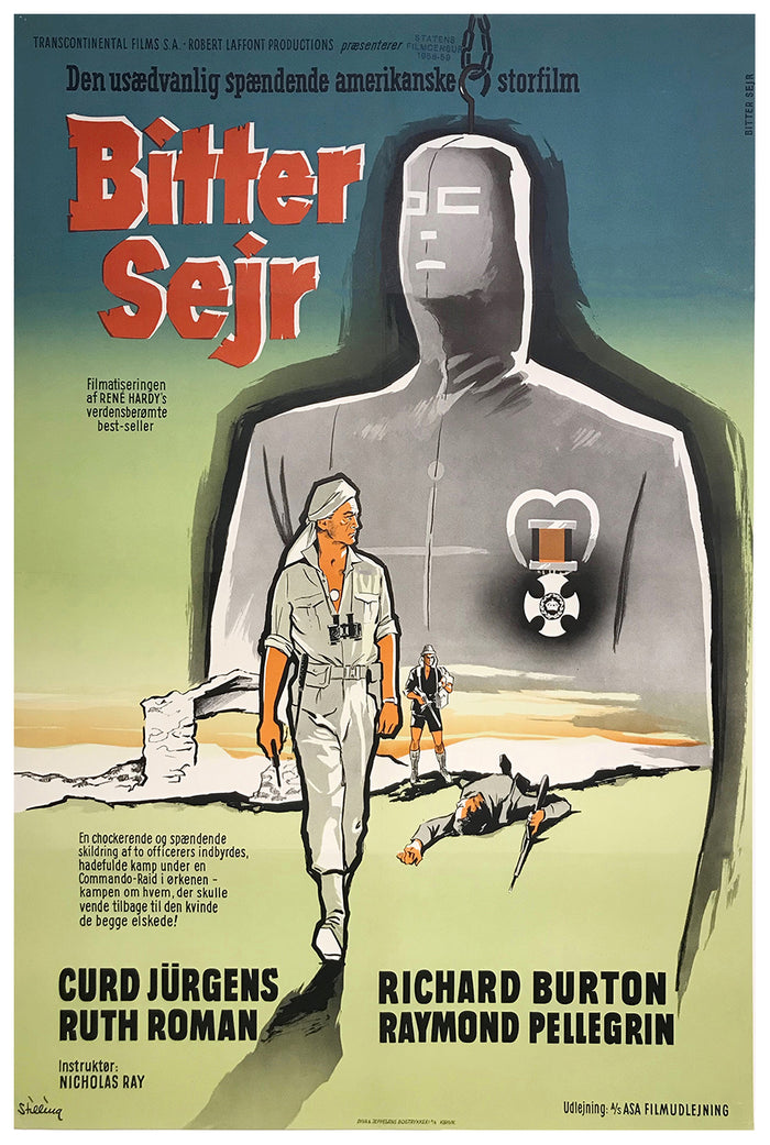 Bitter Victory 1957 - Richard Burton - Denmark - Classic Movie Poster