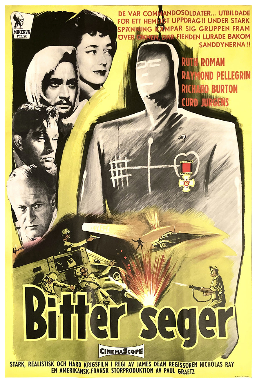 Bitter Victory 1957 - Richard Burton - Sweden - Classic Movie Poster