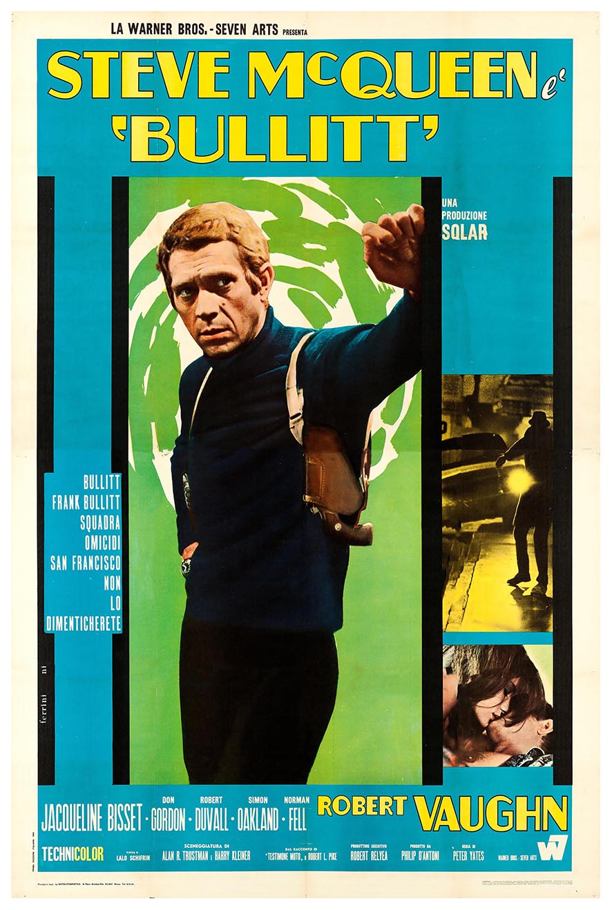 Bullitt 1968 - Italian - Steve McQueen - Vintage Classic Movie Poster