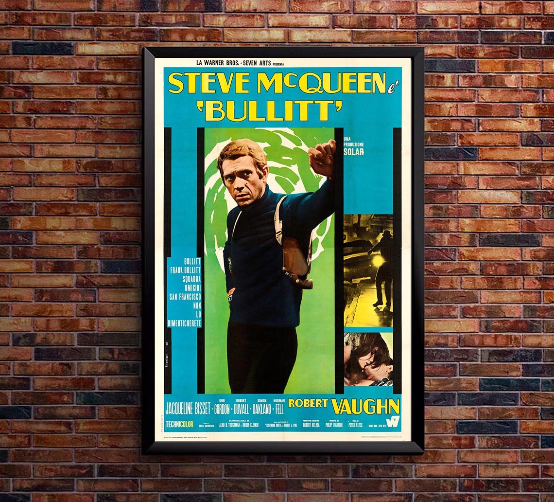 Bullitt 1968 - Italian - Steve McQueen - Vintage Classic Movie Poster