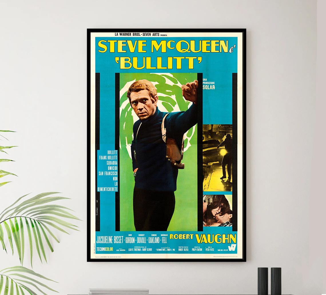 Bullitt 1968 - Italian - Steve McQueen - Vintage Classic Movie Poster