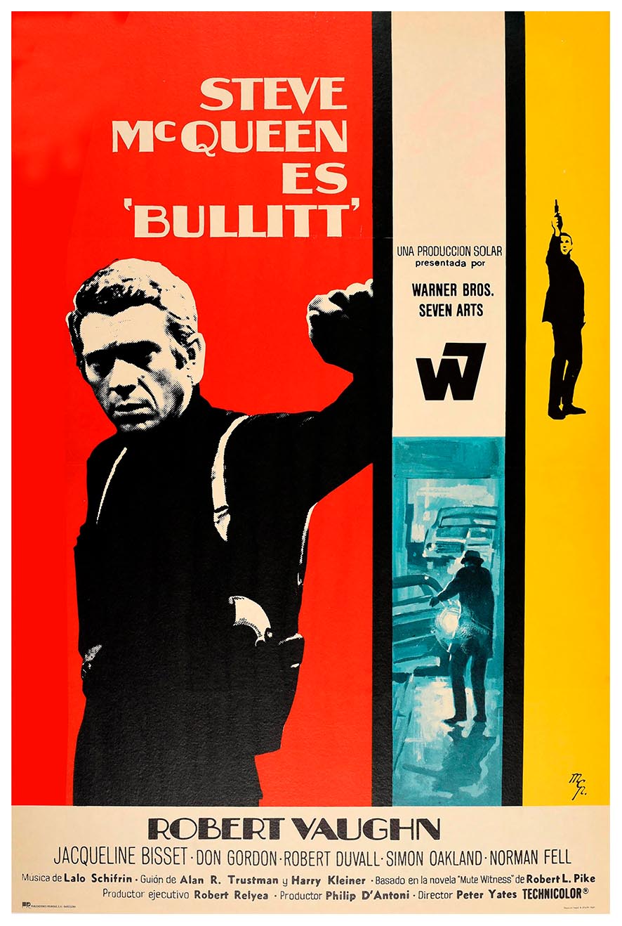 Bullitt 1968 - Spanish - Steve McQueen - Vintage Classic Movie Poster