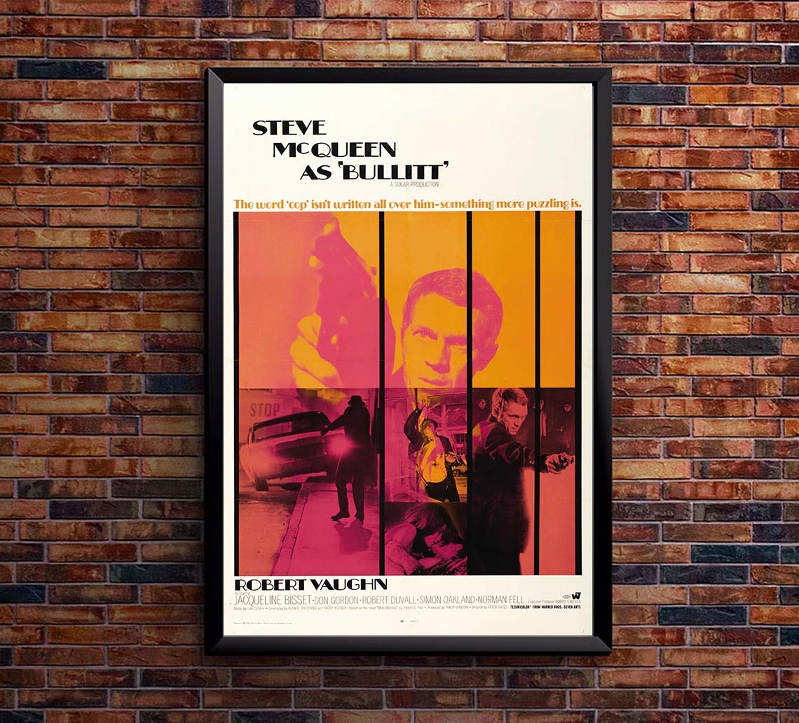 Bullitt 1968 - Steve McQueen - Vintage Classic Movie Poster