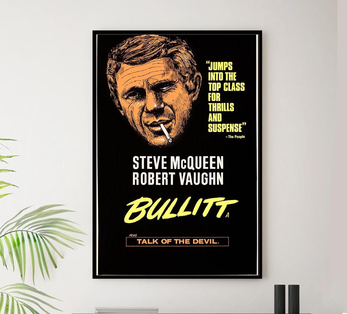 Bullitt 1968 v2 - Steve McQueen - Vintage Classic Movie Poster