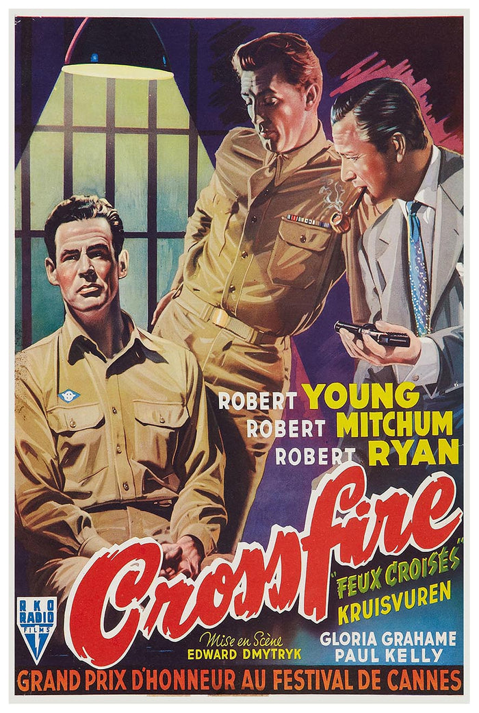 Crossfire 1947 - Belgium - Robert Mitchum - Vintage Classic Movie Poster