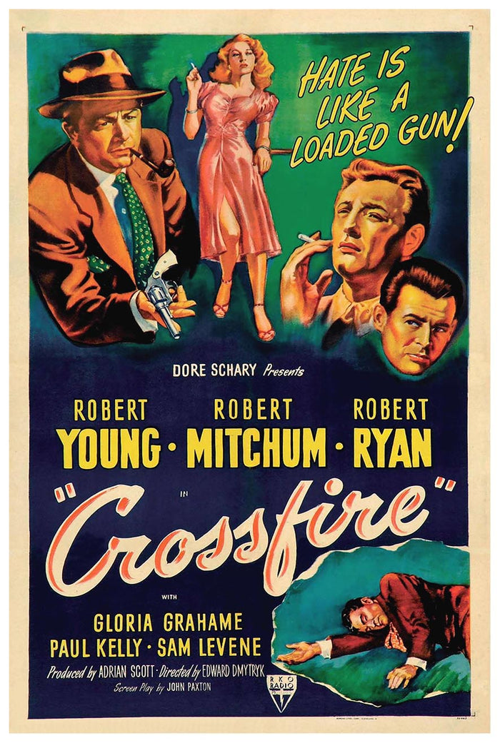 Crossfire 1947 - Robert Mitchum - Vintage Classic Movie Poster