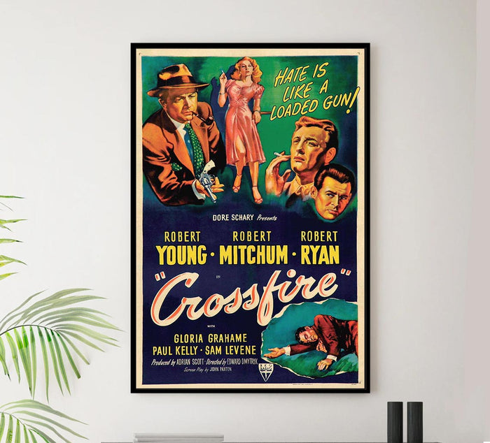 Crossfire 1947 - Robert Mitchum - Vintage Classic Movie Poster