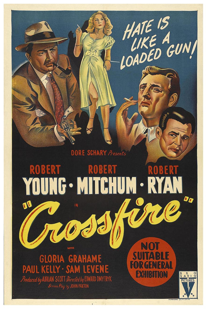 Crossfire 1947 v2 - Robert Mitchum - Vintage Classic Movie Poster