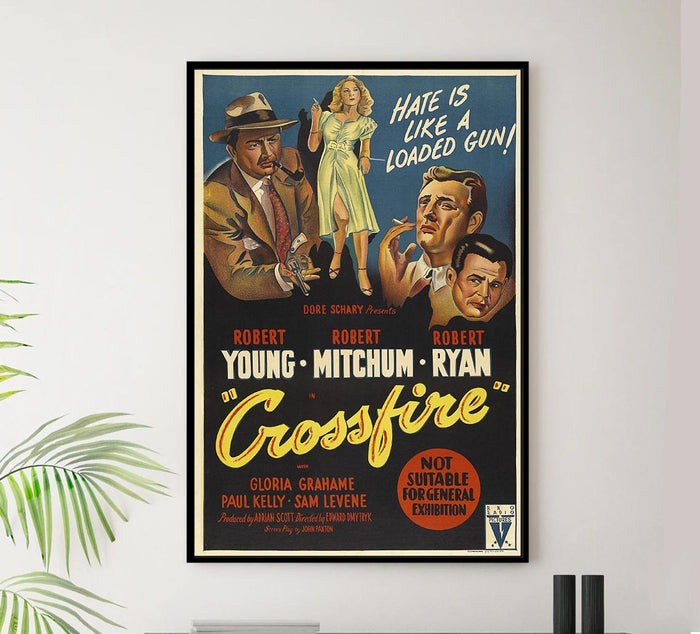 Crossfire 1947 v2 - Robert Mitchum - Vintage Classic Movie Poster