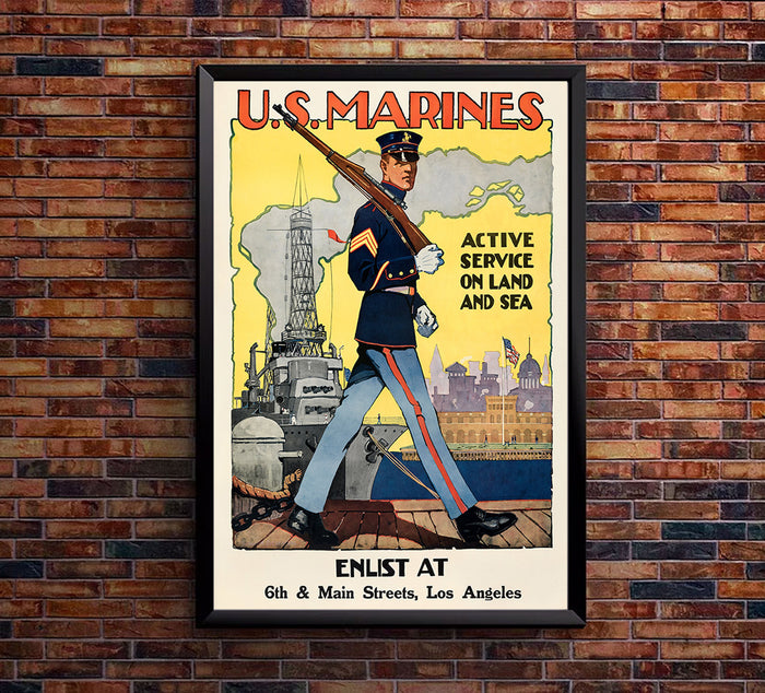 US Marines Enlistment - Land and Sea - WW2 Poster