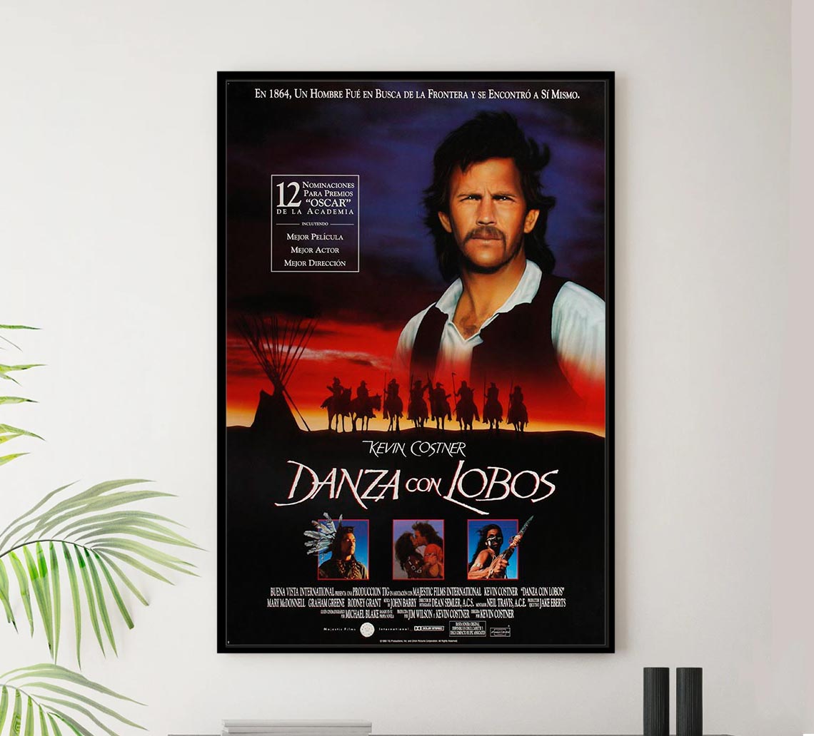 Dances with Wolves 1990 - Spanish - Kevin Costner - Vintage Classic Movie Poster