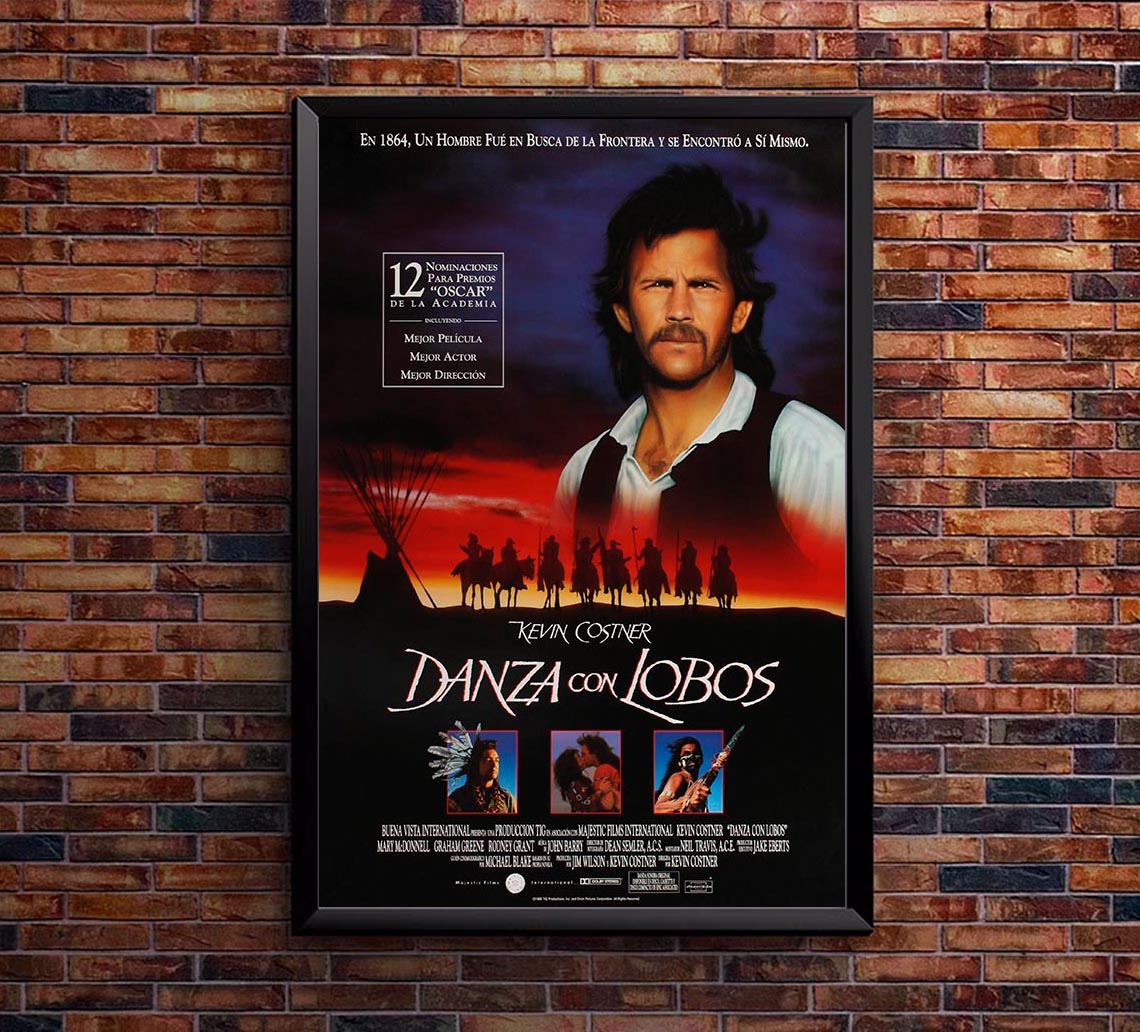 Dances with Wolves 1990 - Spanish - Kevin Costner - Vintage Classic Movie Poster