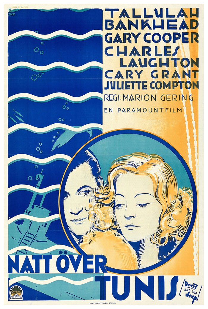 Devil and the Deep 1932 - Cary Grant - Sweden - Classic Movie Poster