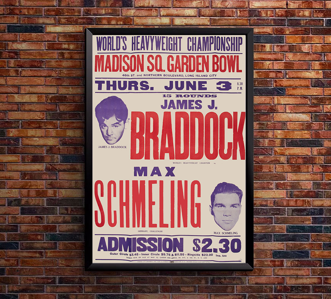 James Braddock vs Max Schmelling - 1936 - Vintage Boxing Poster