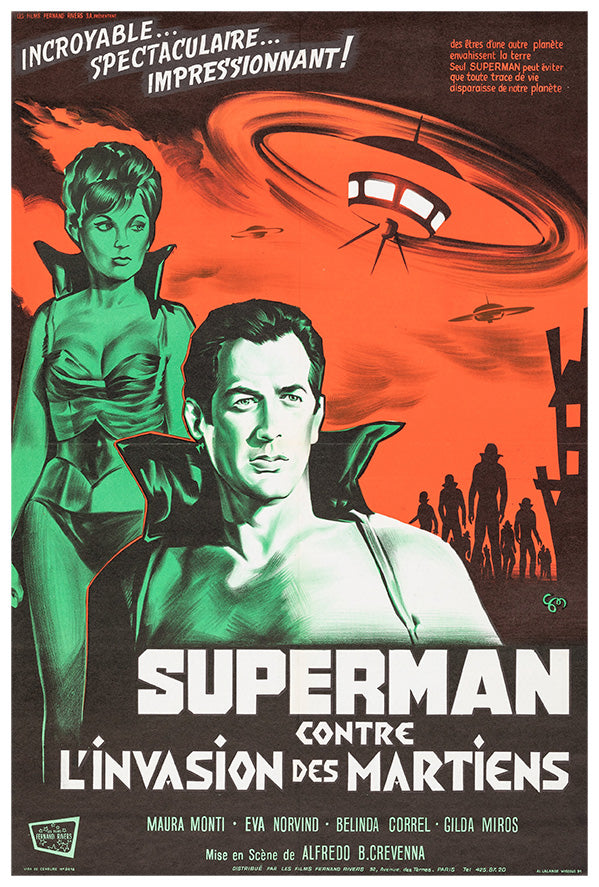 Superman against the Invasion of the Martians - French - Lucha Mexican Wrestling Poster