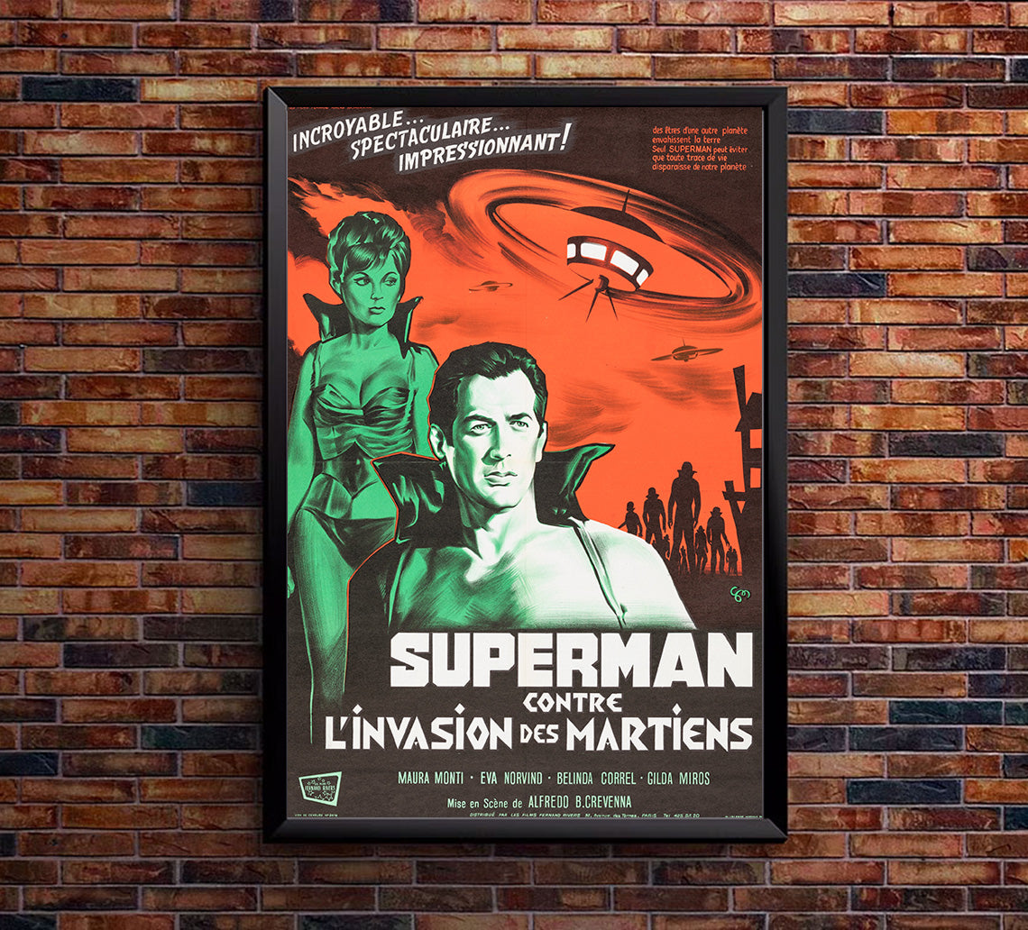 Superman against the Invasion of the Martians - French - Lucha Mexican Wrestling Poster