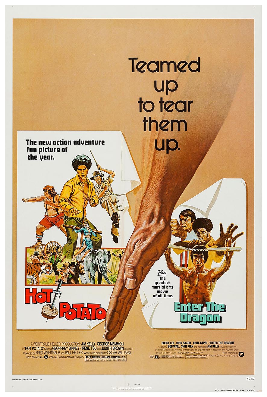Enter The Dragon 1973 - Double Feature - Vintage Classic Kung Fu Movie Poster