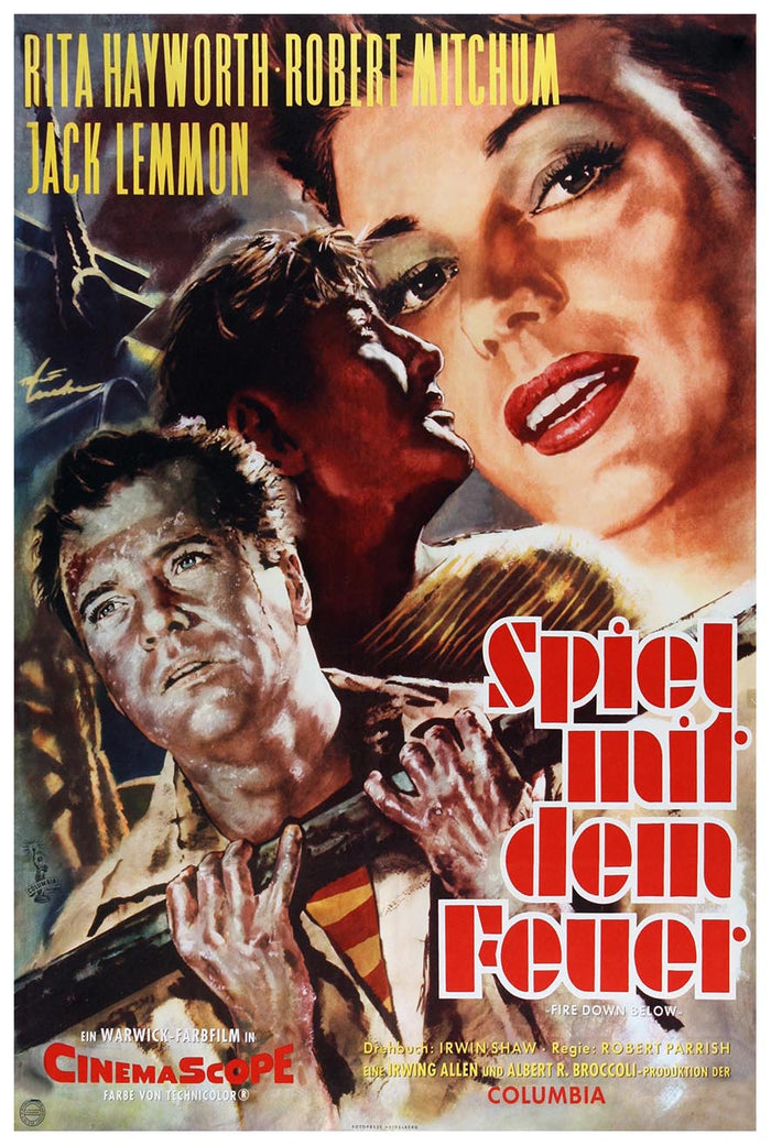 Fire Down Below 1957 - German - Robert Mitchum - Vintage Classic Movie Poster