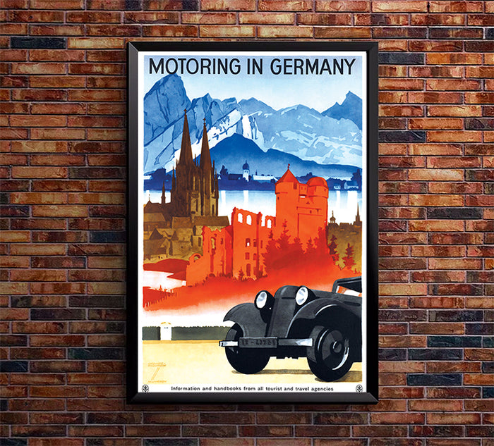 Germany - Motoring in Germany - Vintage Travel Poster