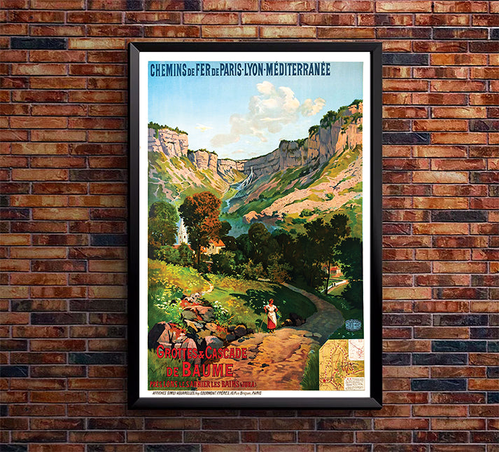 France - Grottes Cascade de Baume - Vintage Travel Poster