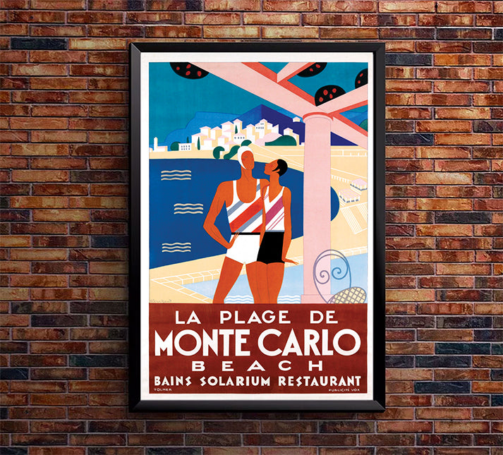 Monaco - Monte Carlo Beach - Vintage Travel Poster