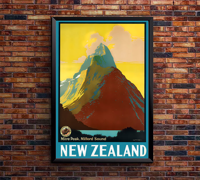 New Zealand - Mitre Peak - Vintage Travel Poster