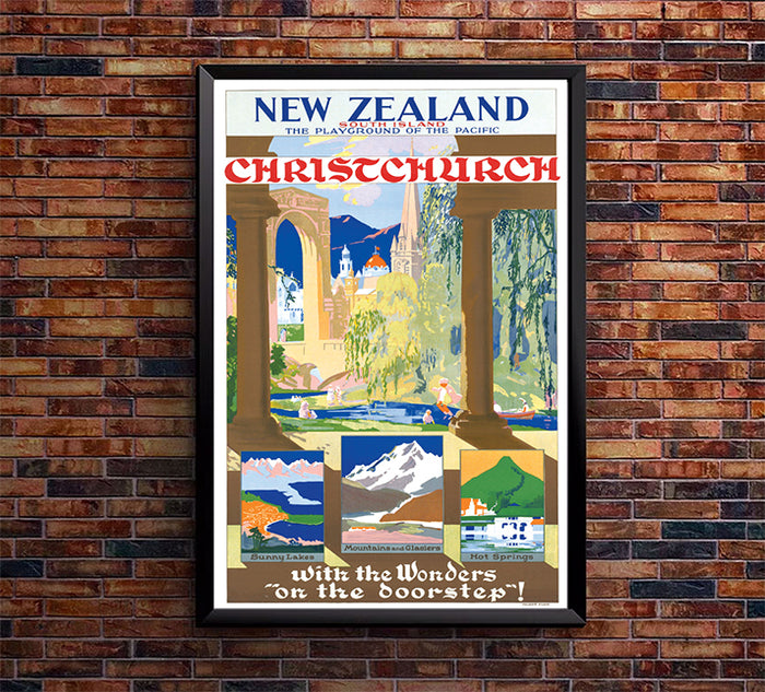 New Zealand - Christ church- Vintage Travel Poster