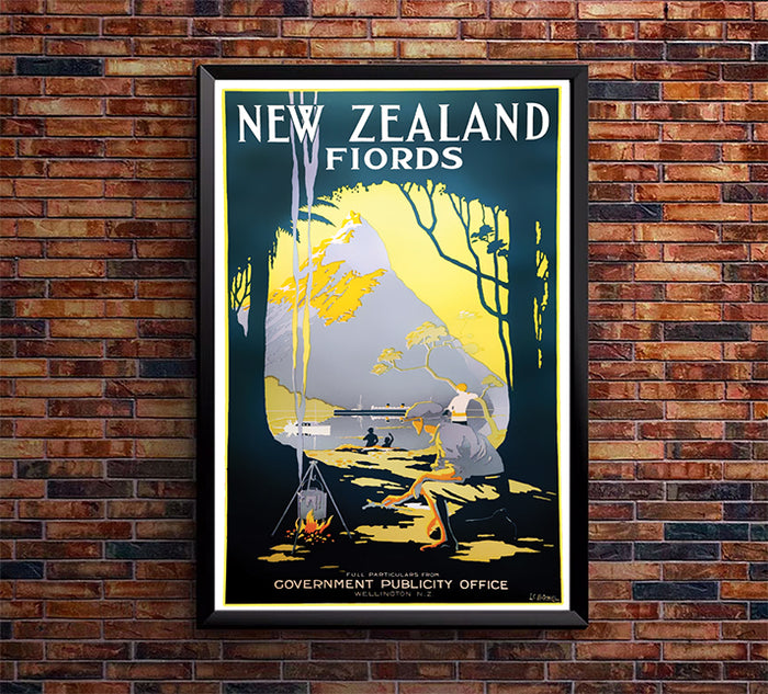 New Zealand - Fiords - Vintage Travel Poster