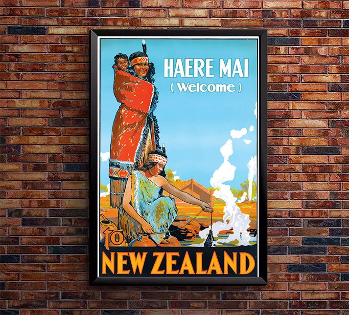 New Zealand - HaereMai - Vintage Travel Poster