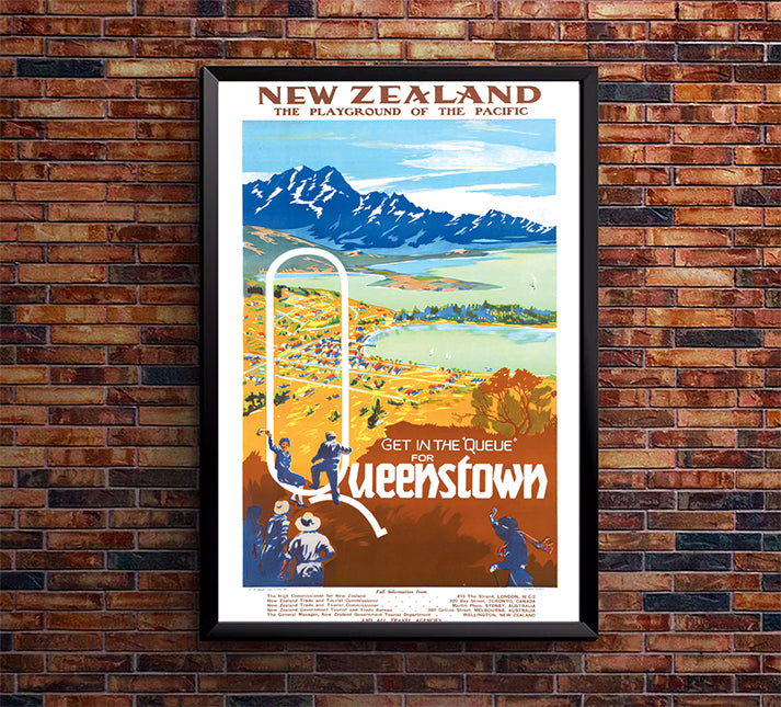 New Zealand - Queenstown - Vintage Travel Poster