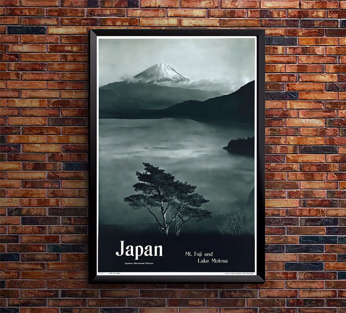 Japan - Mt Fuji - Lake Motosu - Railway - Vintage Travel Poster