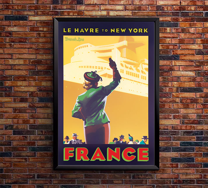 French Line - Cruise Ship - France to NY - Vintage Travel Poster