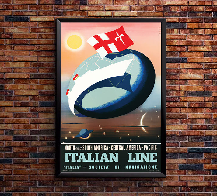 Italy - Italian Line - Cruise Ship - Vintage Travel Poster