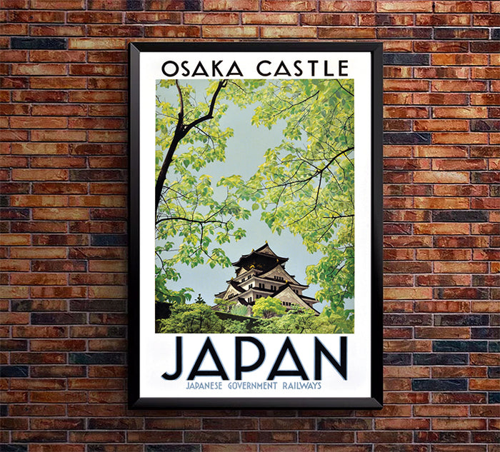 Japan - Osaka Castle - Railway - Vintage Travel Poster