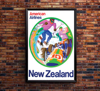 American Airlines - New Zealand - Vintage Travel Poster