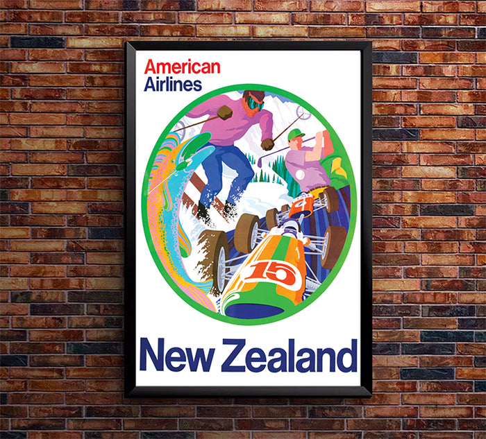 American Airlines - New Zealand - Vintage Travel Poster