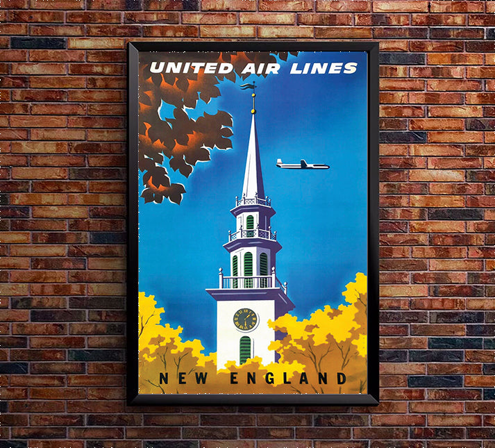 United Airlines - New England - Vintage Travel Poster