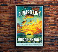 Cunard Cruise Line - Europe America - Vintage Travel Poster