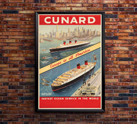 Cunard Cruise Line - Europe America 2 - Vintage Travel Poster