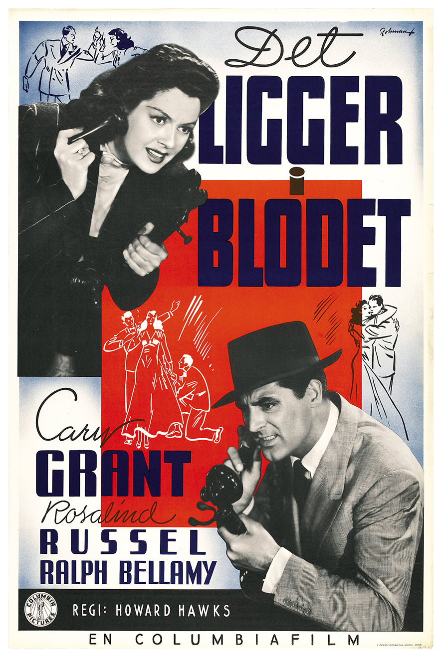 His Girl Friday 1940 - Cary Grant - Sweden - Classic Movie Poster