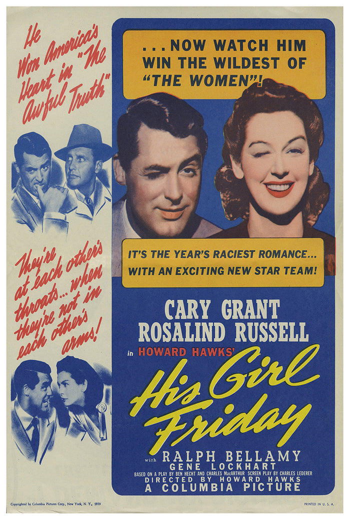 His Girl Friday 1940 - Cary Grant - US(2) - Classic Movie Poster