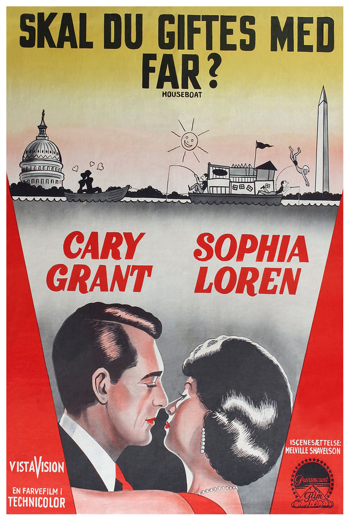 Houseboat 1958 - Cary Grant - Denmark - Classic Movie Poster