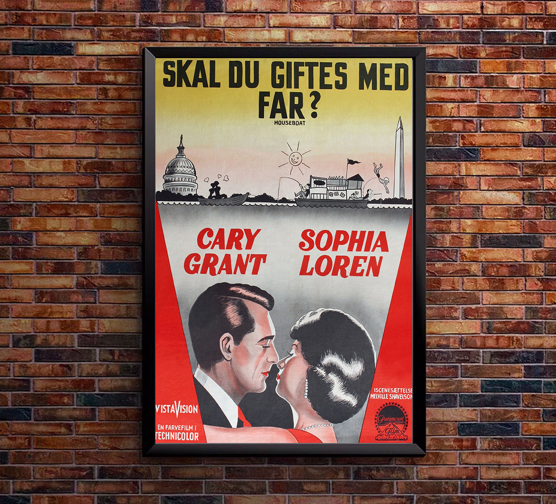 Houseboat 1958 - Cary Grant - Denmark - Classic Movie Poster