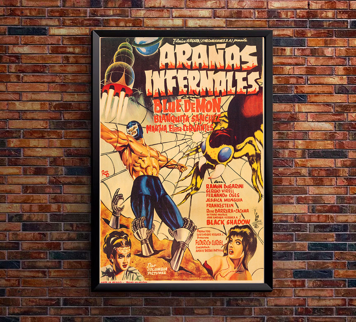 Blue Demon vs the Infernal Spiders - Lucha Mexican Wrestling Poster