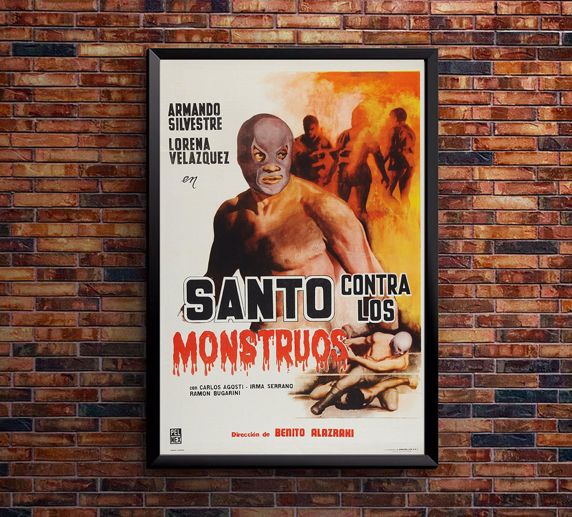 Santo vs the Monsters- Lucha Mexican Wrestling Poster